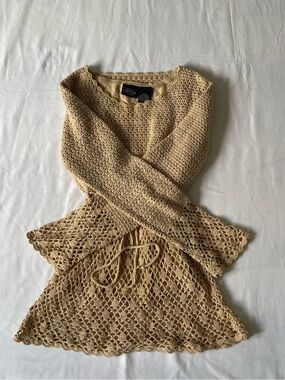 Crochet Tie-Waist Dress in Beige